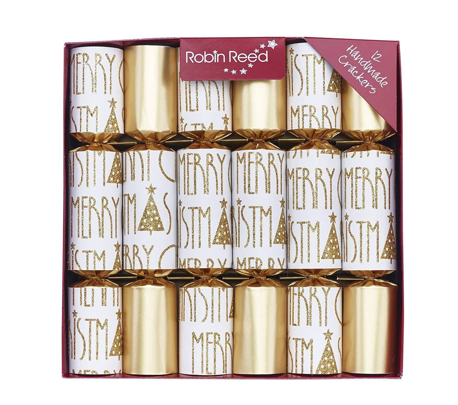 Robin Reed English Holiday Christmas Party Crackers, Pack of 12 x 10" Deco Merry Christmas