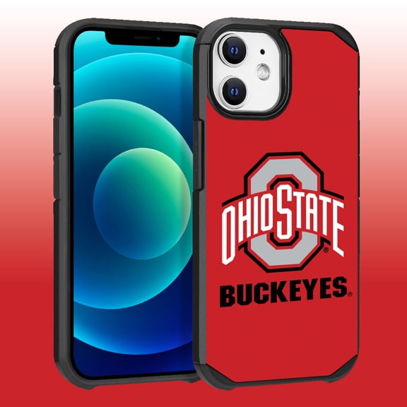 Apple iPhone 12 (6.1) / iPhone 12 Pro (6.1) - Licensed NCAA of Ohio State University Buckeyes Logo on Red Textured Dual Layer Case