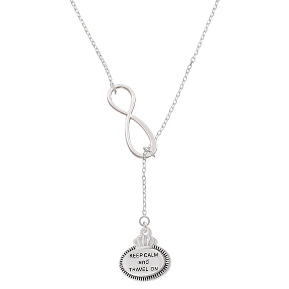 Delight Jewelry Silvertone Keep Calm and Travel On Silver tone Elegant Infinity Lariat Necklace