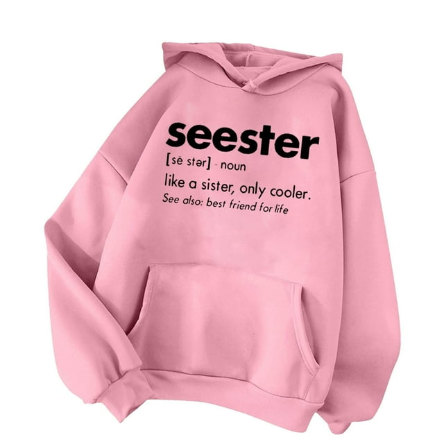 Women's Fashion Alphabet Hoodie Comfortable Casual Drawstring Solid Color Pullover for Everyday Wear