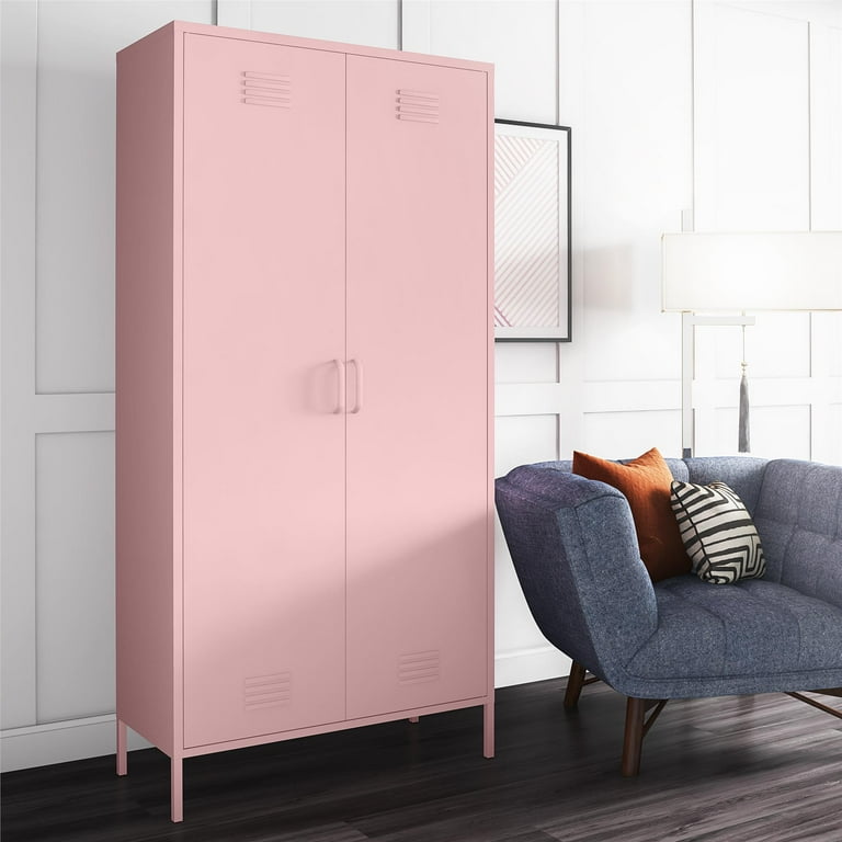 Novogratz Cache 2 Door Tall Metal Locker Style Storage Cabinet Bashful Pink