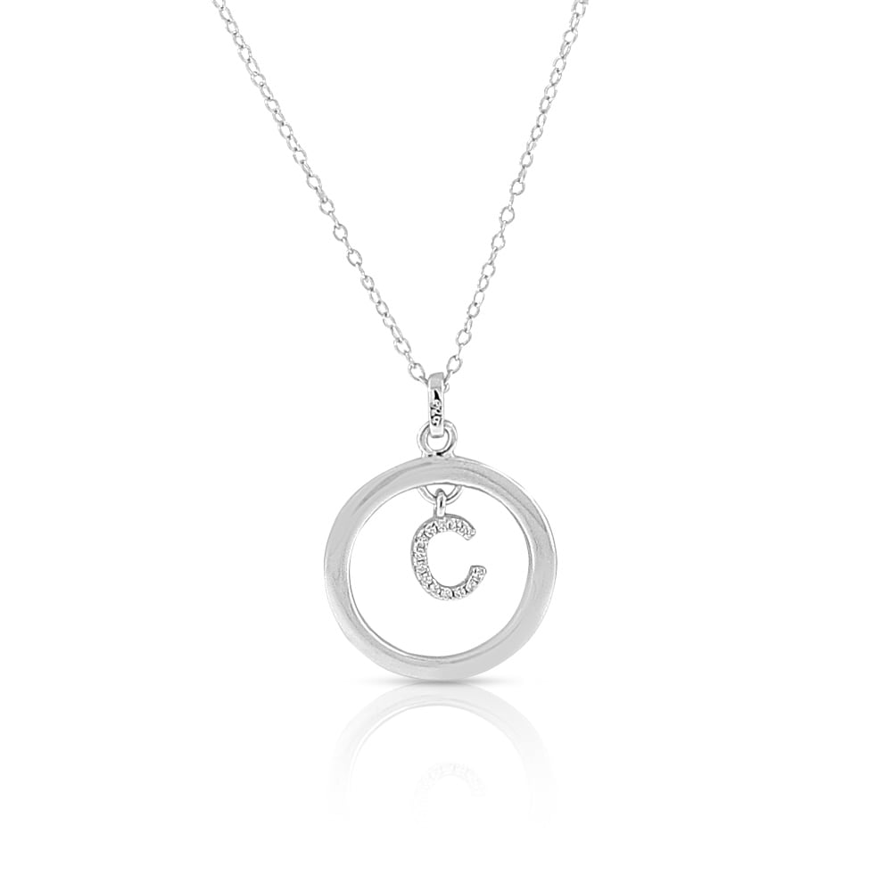 LavaFashion Sterling Silver Small Block Initial C Charm Necklace 18