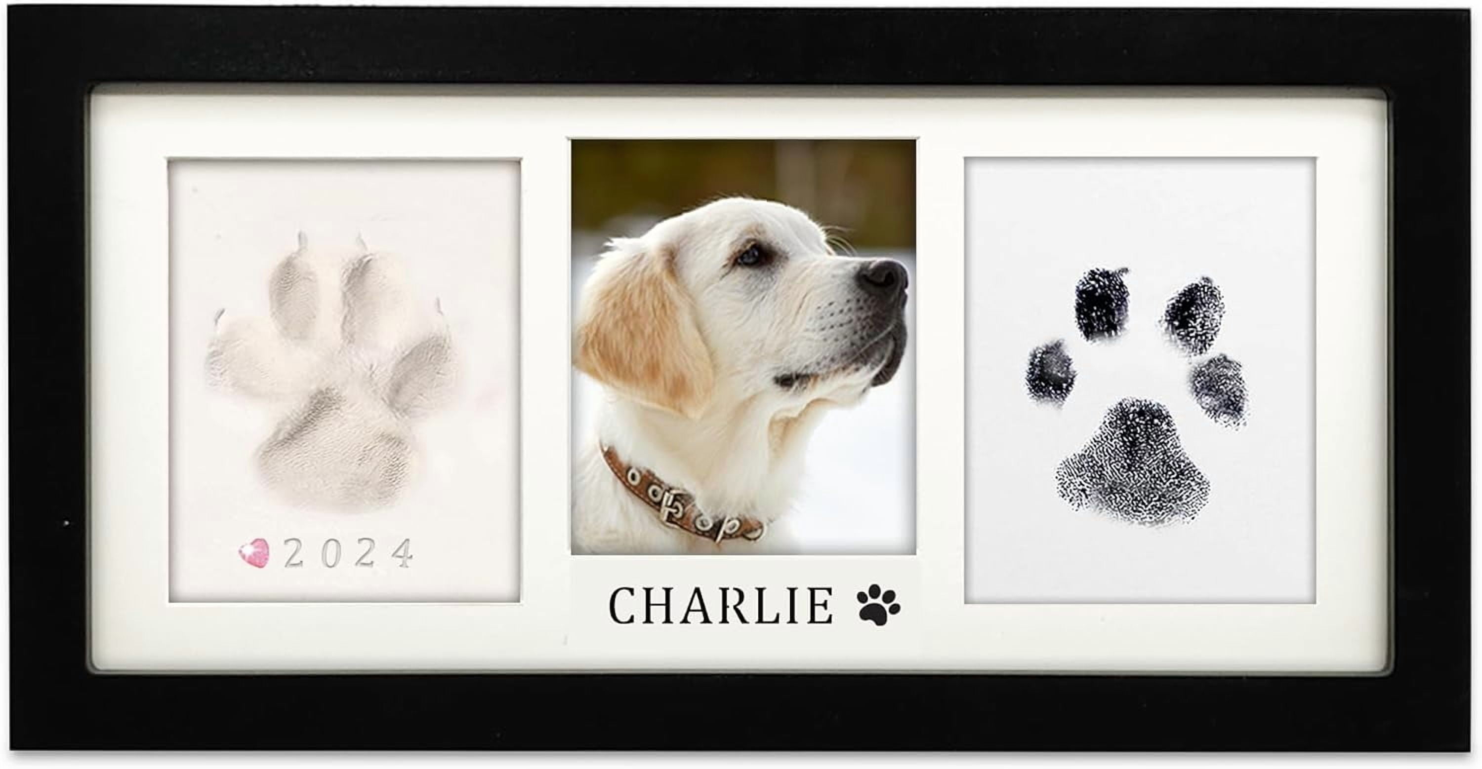 Zeokiar Paw Print Frame Kit,Dog/Cat Paw Print Kit,Soft Pawprint Clay&Clean Touch Ink Pad,Pet Paw Print Impression Kit with Customization Tool,Wooden Pet Memorial Frame,DIY Dog Lover Gifts