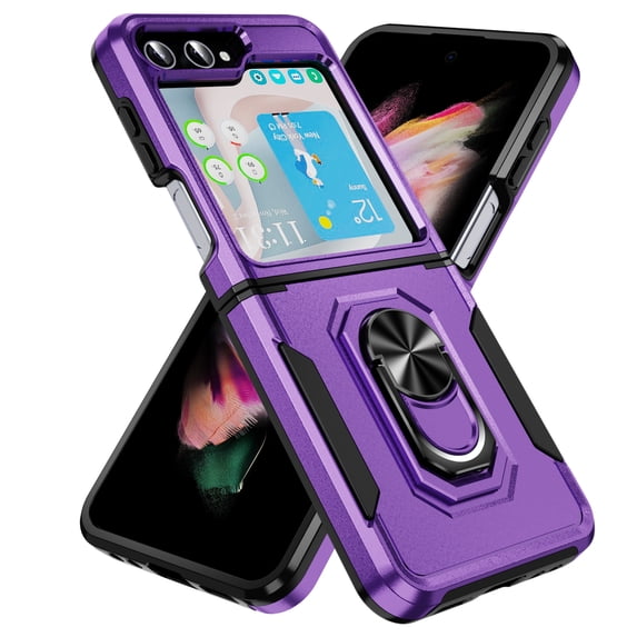 Allytech Galaxy Z Flip5 Case, Samsung Z Flip5 Cover, Hybrid Rugged Protection Shockproof Ring Holder Stand Mangetic Cover Compatible with Car Mount Phone Case for Samsung Galaxy Z Flip5 - Purple