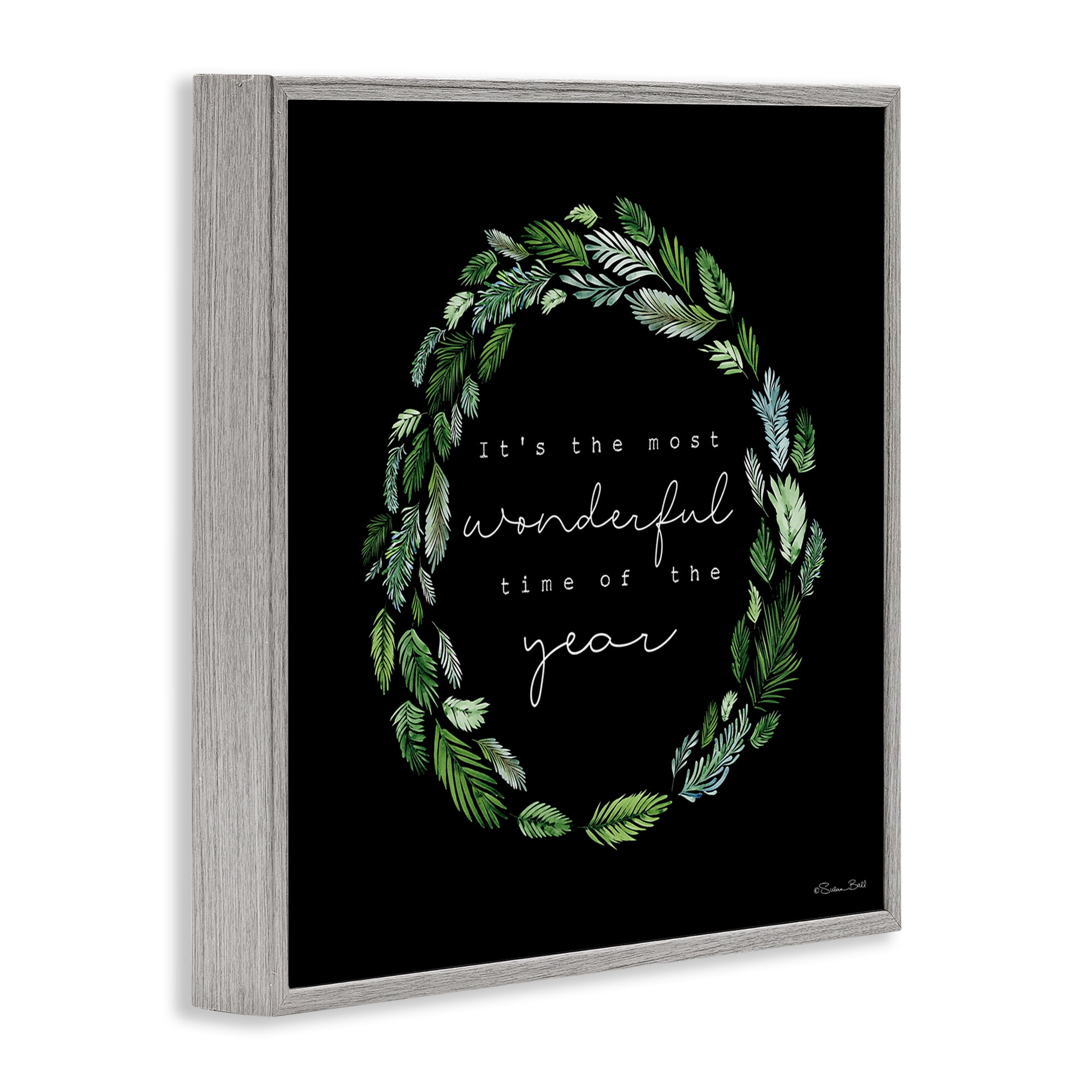 Stupell Industries Minimal Holiday Wreath Holiday Painting Gray Framed Art Prints Wall Art, 24 x 24