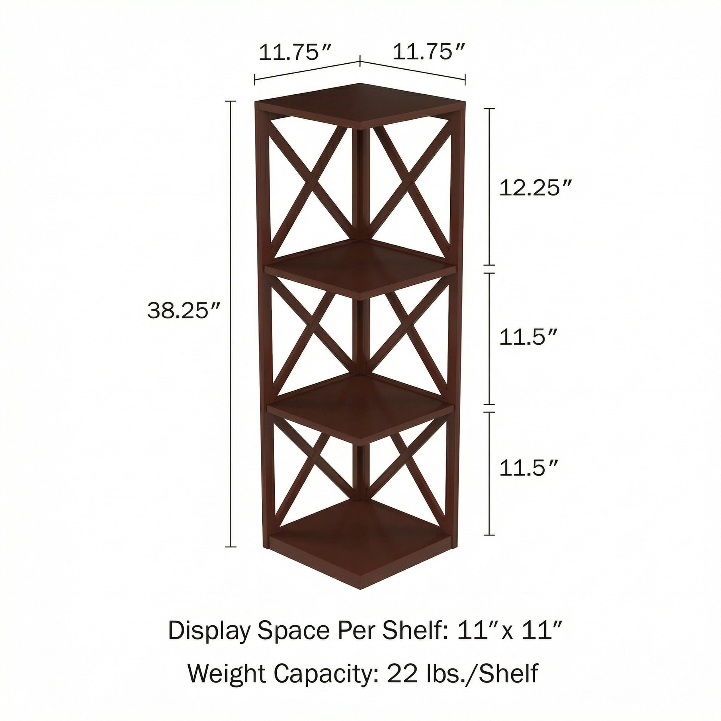 Lavish Home 4-Shelf Corner Bookcase, Open Criss-Cross Style for Decoration Storage (Brown)