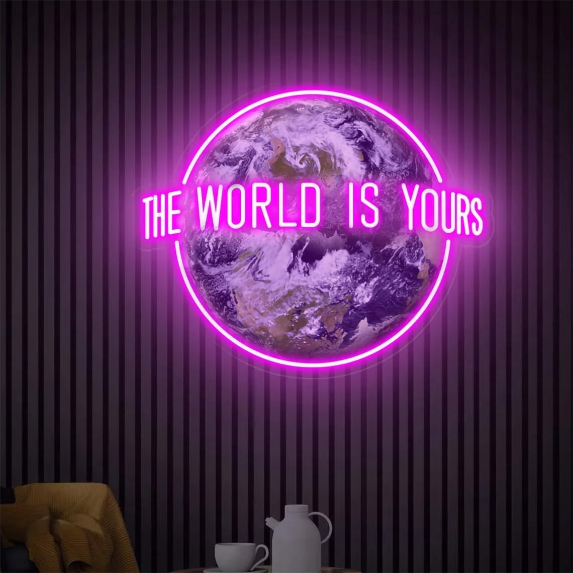 The World Is Yours Neon Sign, World UV Printed Sign, World Wall Decor, Personalized Gift, Globe Wall Decor(Blue)