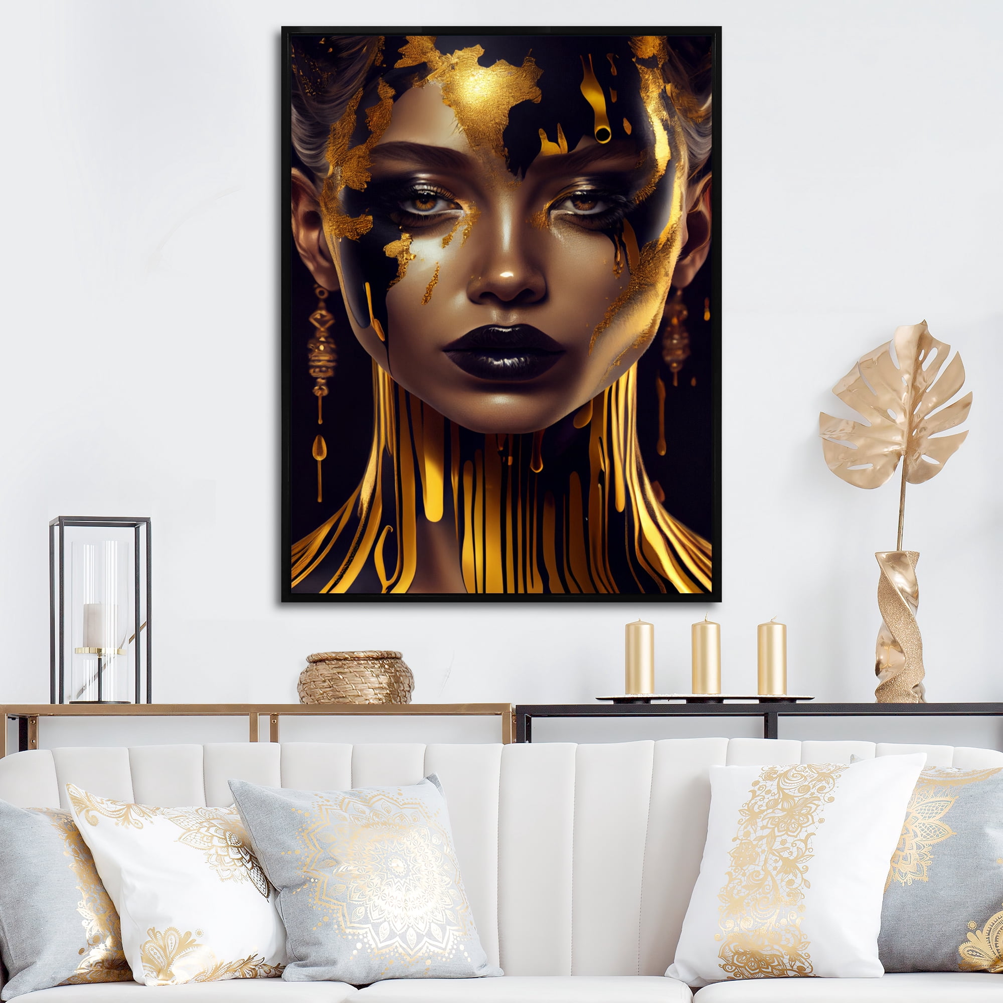 Designart Sensual Liquid Gold Woman V Floating Frame Wall Art