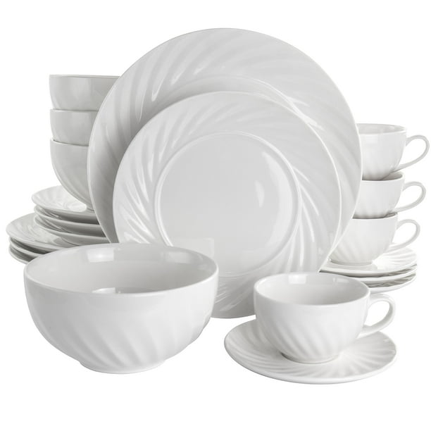 Elama Deluxe Clancy 20 Piece Porcelain Dinnerware Set in White