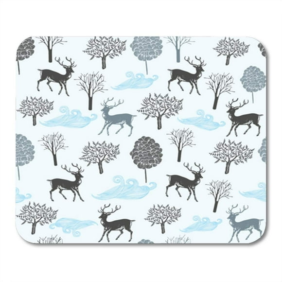 NUDECOR Blue Pattern Deer Adorable Forest Nature Silhouette Celebration Mousepad Mouse Pad Mouse Mat 9x10 inch