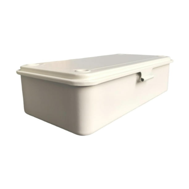 Caja de almacenamiento de hierro vacía con tapa, organizador de notas para manualidades. Blanco