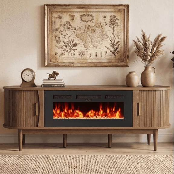 Easoger 70 inch TV Stand with Fireplace, Electric Fireplace Entertainment Center for TVs up to 80", Modern Media Console with Storage, Adjustable Shelves & Remote, Walnut