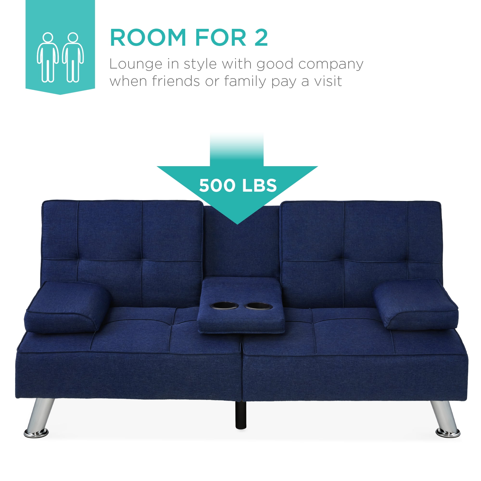 Futón sofá cama para entretenimiento Best Choice Products, moderno, se  dobla y reclina, muebles, con posavasos