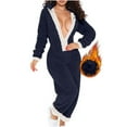 thumbnail image 2 of Women's Ultra Comfy Lounge Fleece Romper Onesie Pajamas Cute Ear Hood Zip up Warm Hoody One Piece Pajamas Jumpsuit, 2 of 7