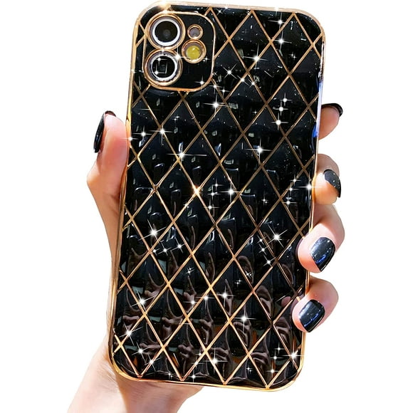 Compatible with IPhone 11 Case Glitter Luxury Plating, Unique Full Camera Lens Protection, Shockproof Edge Bumper Slim Soft TPU IPhone 11 Case [6.1 Inch] -White-11-Plating Black