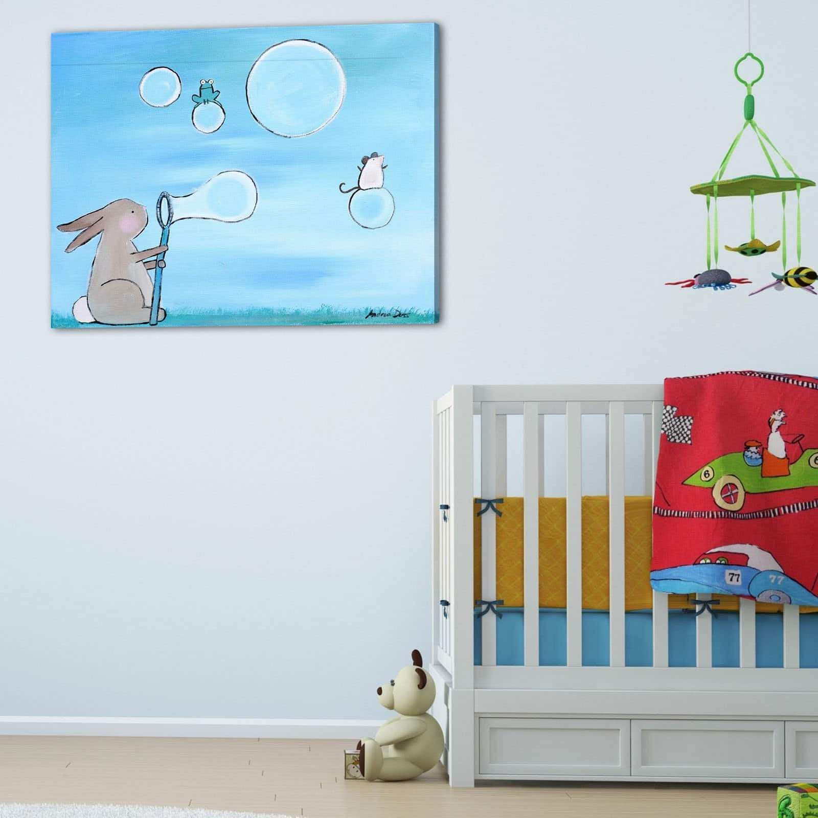Marmont Hill - "Andrea Bunny Bubbles" by Andrea Doss Painting Print on Wrapped Canvas