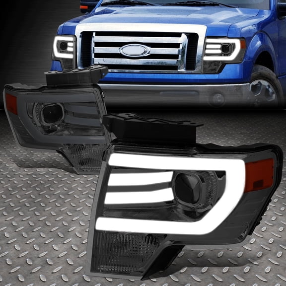 Nuvision for 09-14 Ford F150 3D LED DRL Projector Headlights Smoked Lens Amber Corner