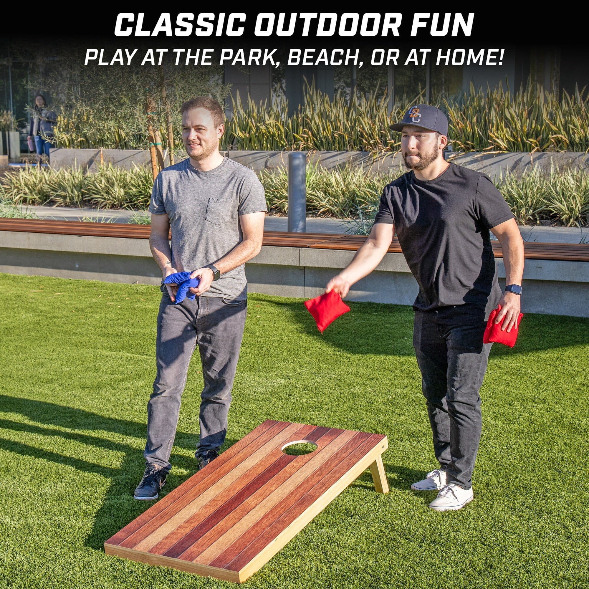 GoSports 4'x2' Regulation Size Premium Wood Cornhole Set - Backyard Lawn Game - Red Oak