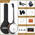 thumbnail image 3 of ADM Banjo Juego de banjo de 5 cuerdas de tamaño completo, kit de banjo para principiantes de 38 pulgadas con resonador, cabezal de tambor Remo, parte trasera abierta o cerrada, paquete de regalo, lecc, 3 of 5