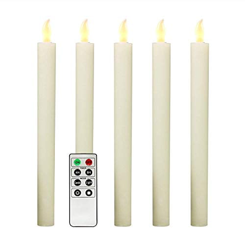 Rhytsing 10" 5Pcs Ivory Flameless Taper Candles with Timer Remote