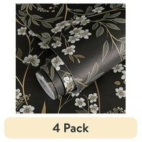 (4 pack) Abyssaly Floral Wallpaper Peel and Stick Wallpaper 17.3"x118" Black Flower Contact Paper Thicken Waterproof Leaf Self Adhesive Removable Vintage Wall Paper Vinyl Roll for Home Wall Shelf Countertop