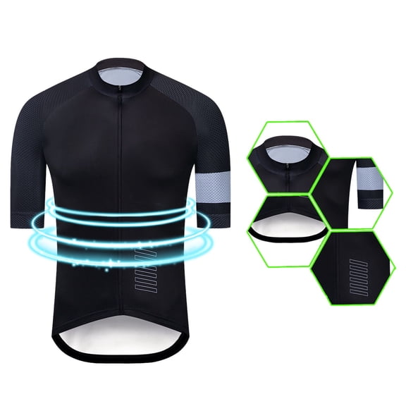 EliteGoogv Men's Short Sleeve Cycling Breathable Mesh Bike Shirt Solid Color Stretchy Athletic Wear Full Zip Road Mountain Biking Top for Summer,Black,S