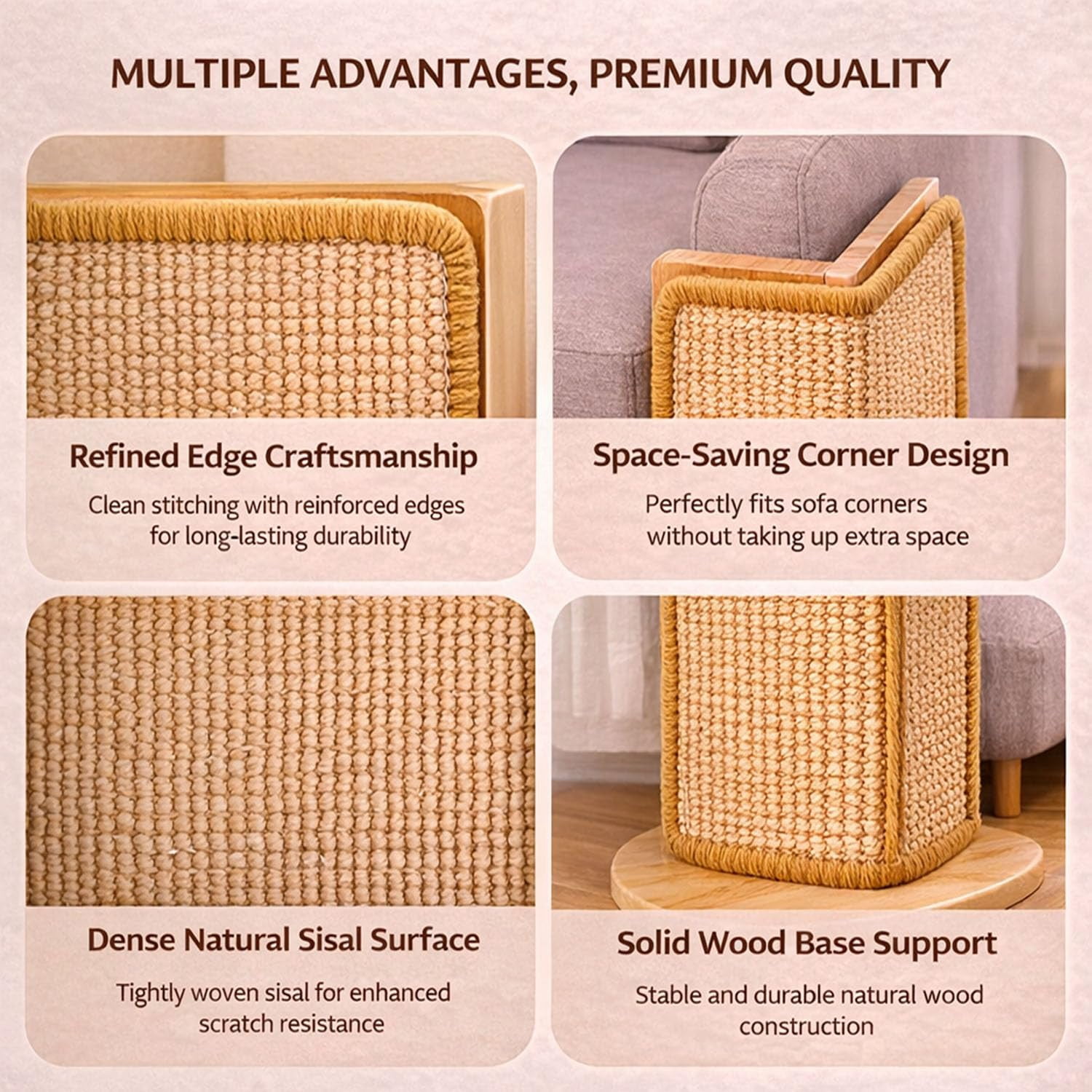 Couch Corner Cat Scratcher – Sisal Furniture Protector Pad for Couch Corner, Space Saving Scratching Board for Indoor Cats, Durable Home Pet Accessory