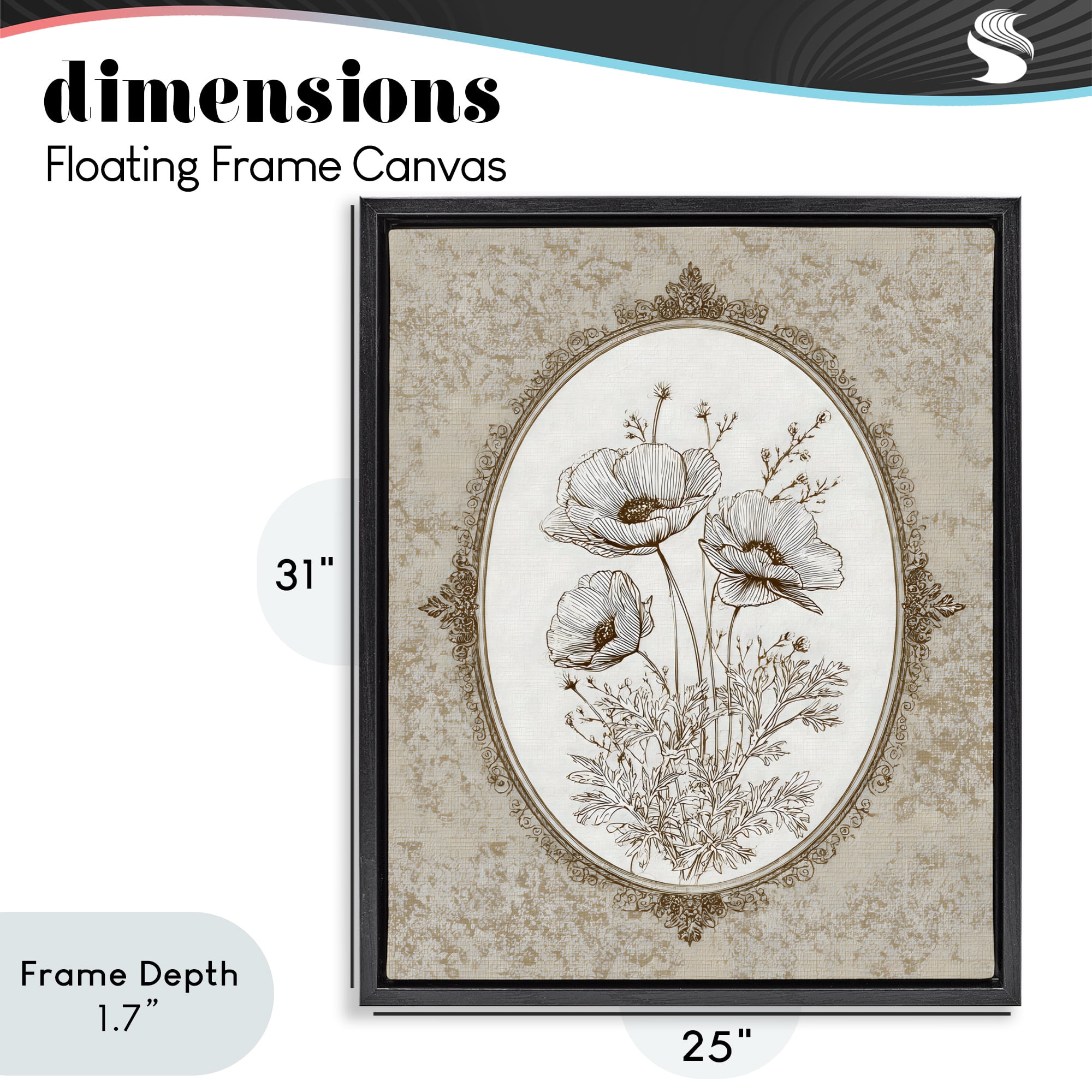 Stupell Industries Vintage Floral Sketch of Poppies Black Framed Floater Canvas Wall Art, design by Ink Drop Loft