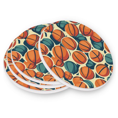 

Round Coasters Modern Style Ceramic Coaster Waterproof and Durable Drink Coaster Coasters set of 4 Customizable Coasters 4pcs Basketball Pattern