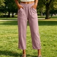 thumbnail image 5 of Capri Pants for Women Straight Leg Elastic Waist Comfy Cotton Blend Lounge with Pockets Pink Loose Cropped Size 2XL, 5 of 6