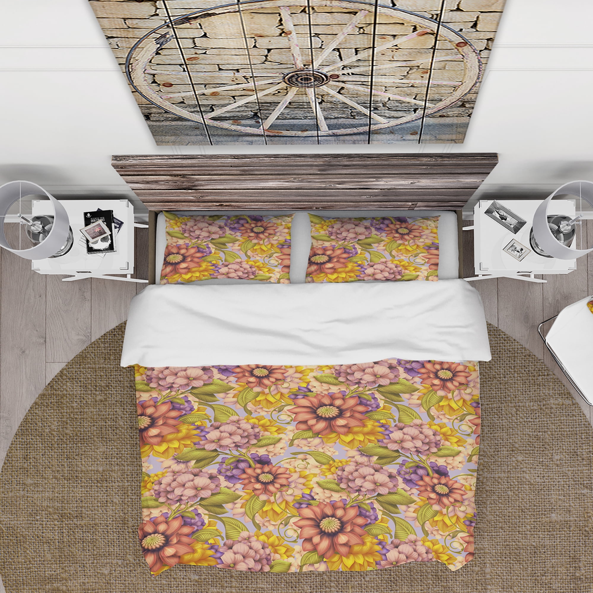 Designart 'Vintage Wild Red, Pink and Purple Flowers' Abstract Duvet Cover Set