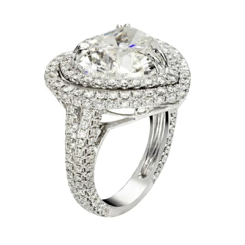 HeartsAndYou 5ct Heart Cut Moissanite Dual Halo Ice Propose Engagement Ring for Women 18k White Gold over Silver