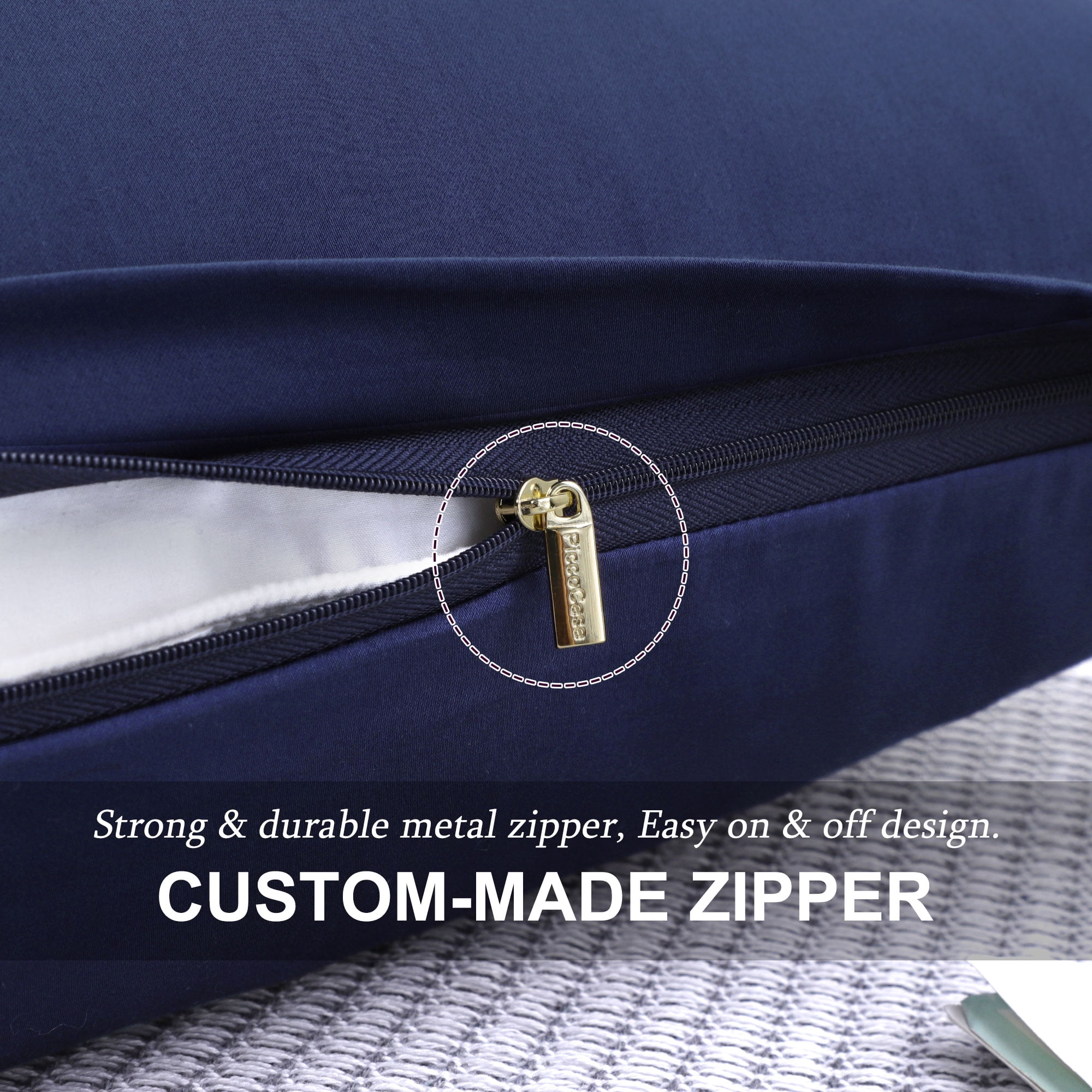 Unique Bargains Breathable Zipper Closure Cotton Pillowcases 2 Pcs Navy Blue Queen