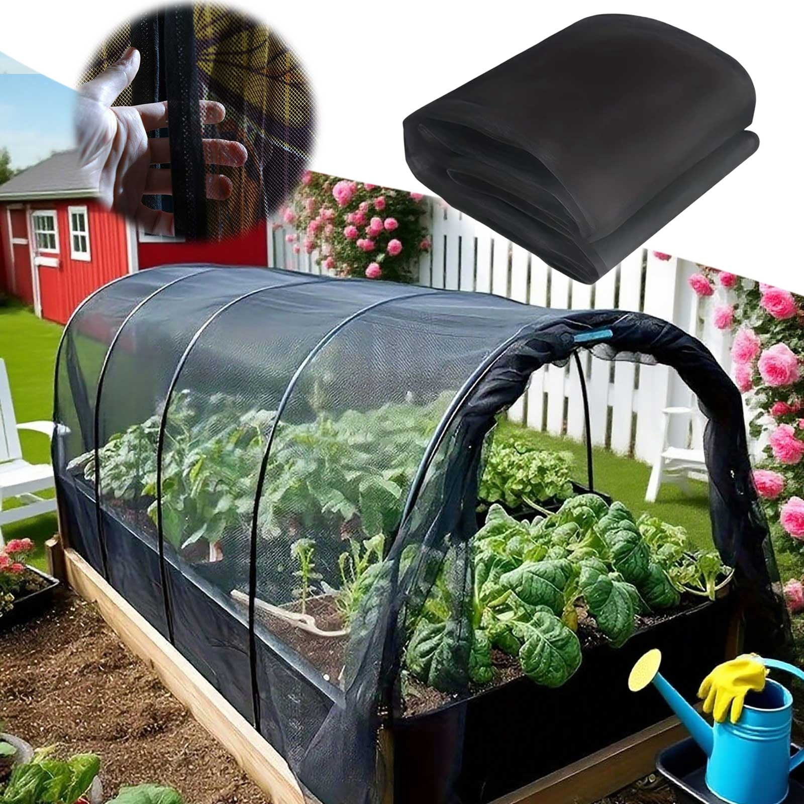 Garden Mesh Netting 3.2 x 9.8 Ft, Mosquito Netting Screen for Outdoor Patios Balconies Terraces, Bird Net Barrier for Vegetables Plants, Insect Fly Net for Garden, Black