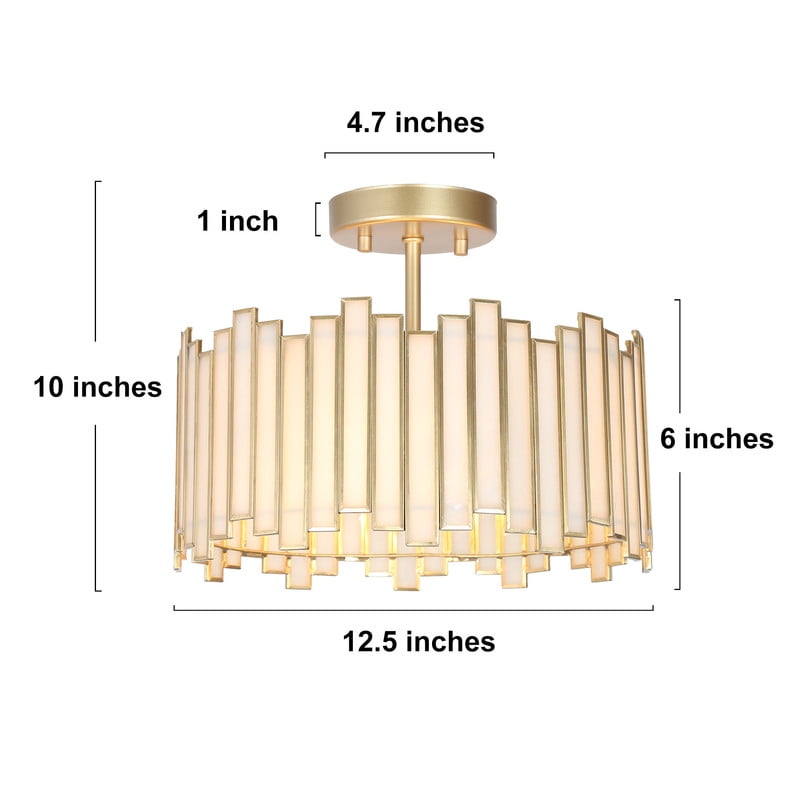 LNC Demo 3-Light 13-in Matte Gold and Tiffany Glass LEDsemi-flush Mount Light