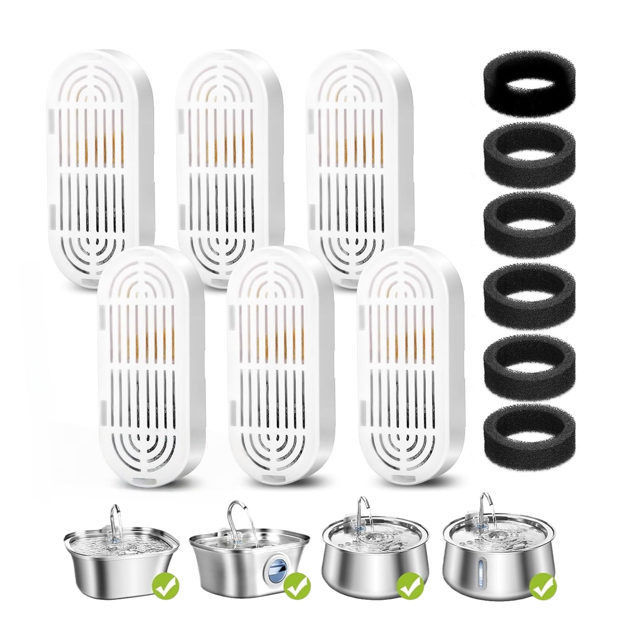 Qianfeng 6 Pack Cat Fountain Filters Replacement for 3.2L/108oz, 4L/134oz Stainless Steel Cat Water Fountain