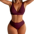 thumbnail image 2 of Jacenvly 2024 Bikinis for Juniors 2 Piece Soft Satiny Women's Bikini Set Swimsuit Two Piece Filled Bra Swimwear Beachwear Solid Casual Beach Bikini Wrap Wine, 2 of 7