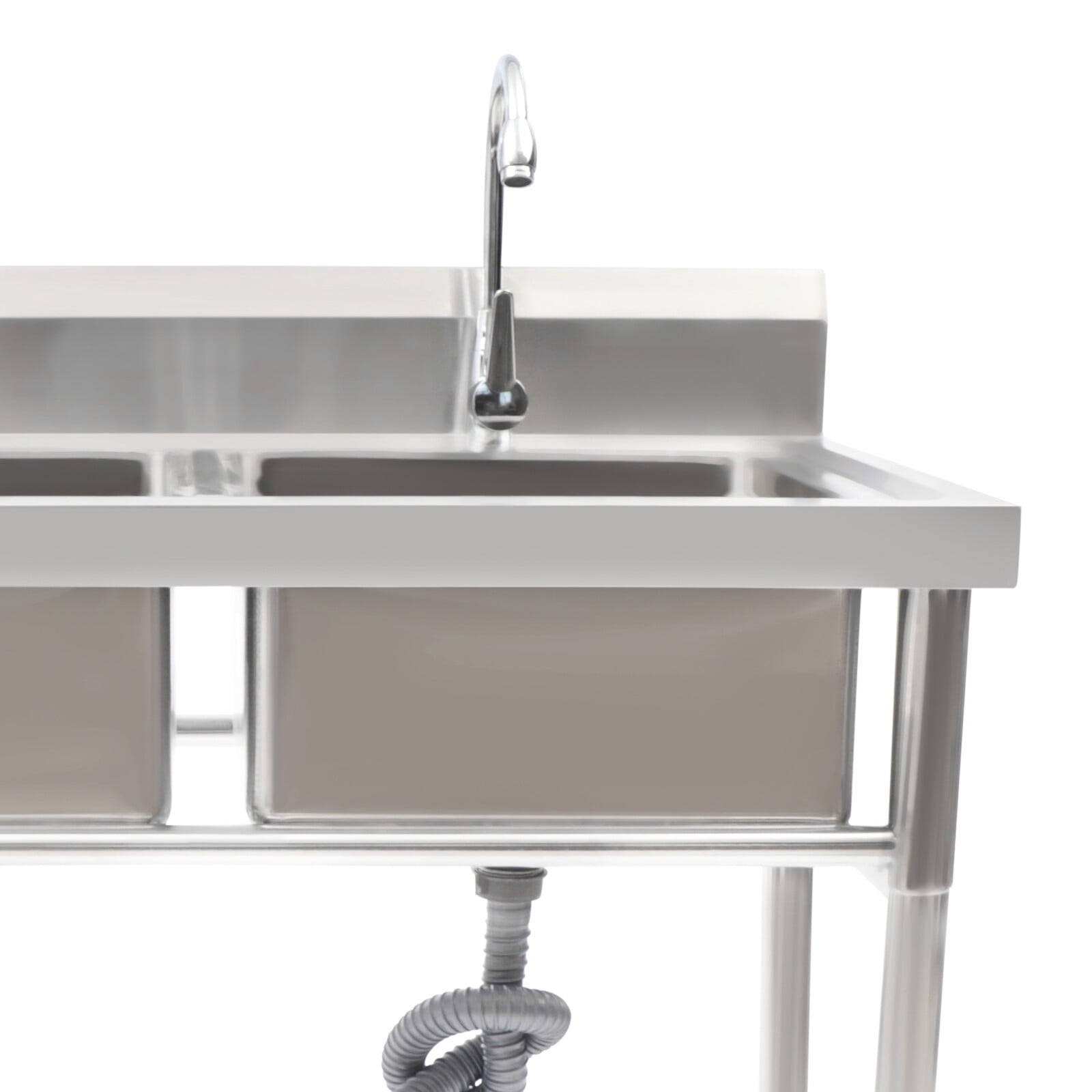 Miumaeov Commercial Sink Stainless Steel Utility Sink with Backsplash 2 Compartment Workbench Sink Freestanding for Restaurant Laundry Room Garages