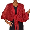 thumbnail image 2 of BLTIBY Womens Hollow Out Cover Up Short Knit Cardigan Shawl Wrap Front Batwing Sleeve Sun Protection Cover ups Red Free Size, 2 of 5