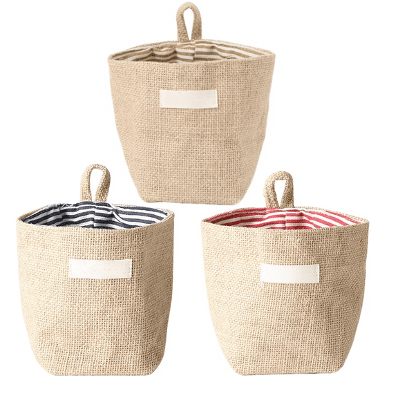 3 Piece Cotton Linen Hanging Storage Bag Set For Wall And Door Organization