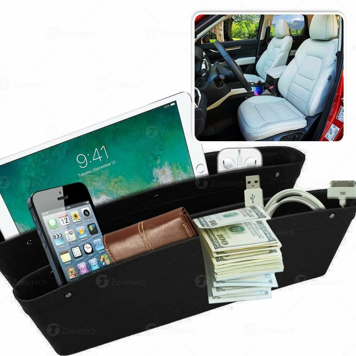 2 Pack PU Leather Catch Caddy Car Seat Console Gap Filler Side