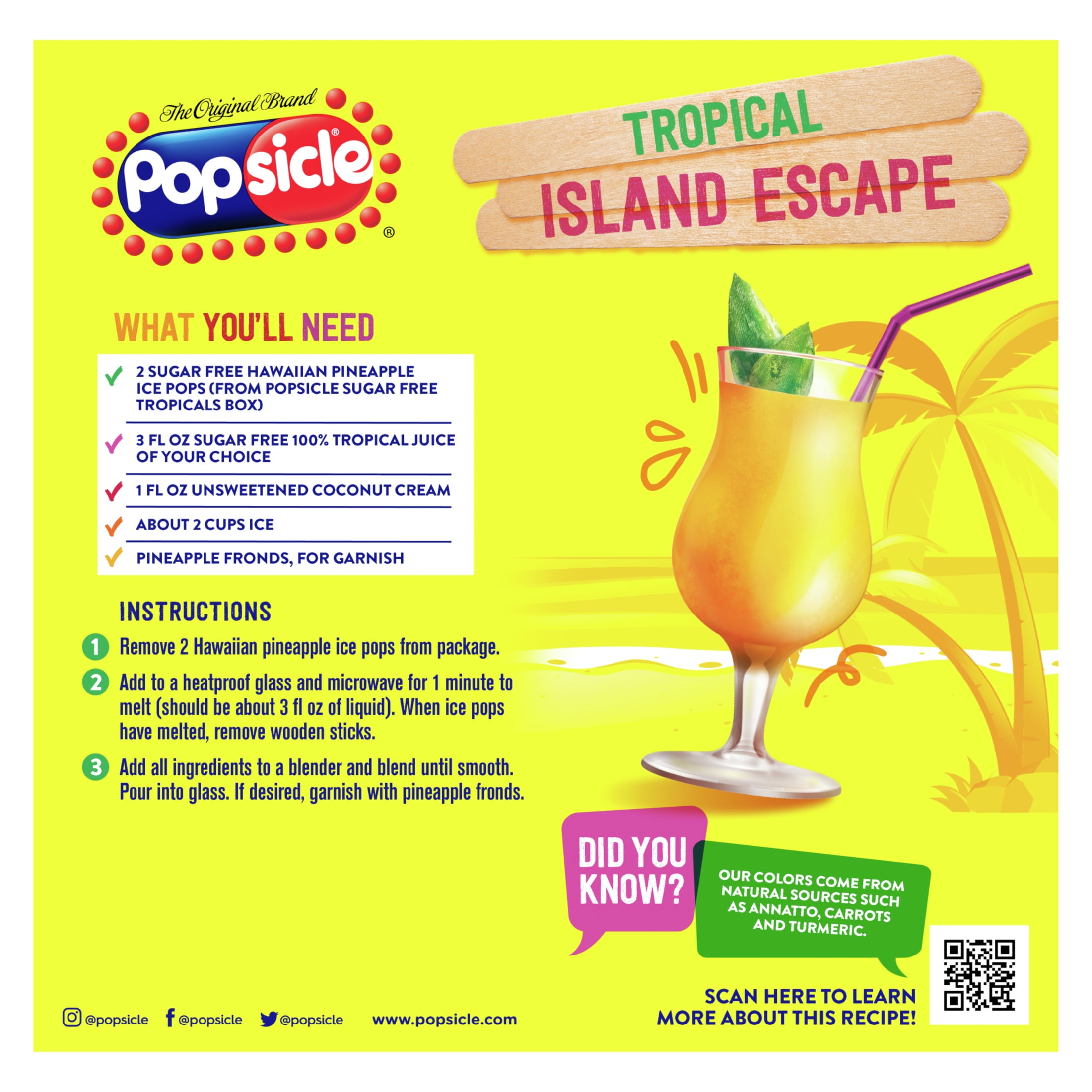 Popsicle Tropicals Ice Pops Frozen Ice Pops With only 15 Calories 29.7 oz, 18 Count