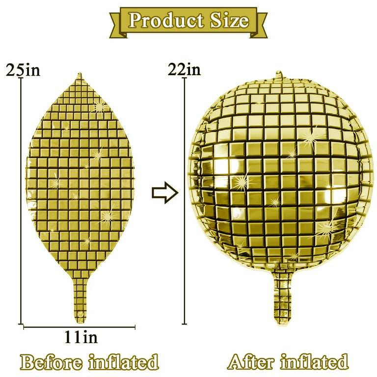 Big Gold Disco Ball Balloons - 22 Inch, Pack of 6, Disco Party Decorations