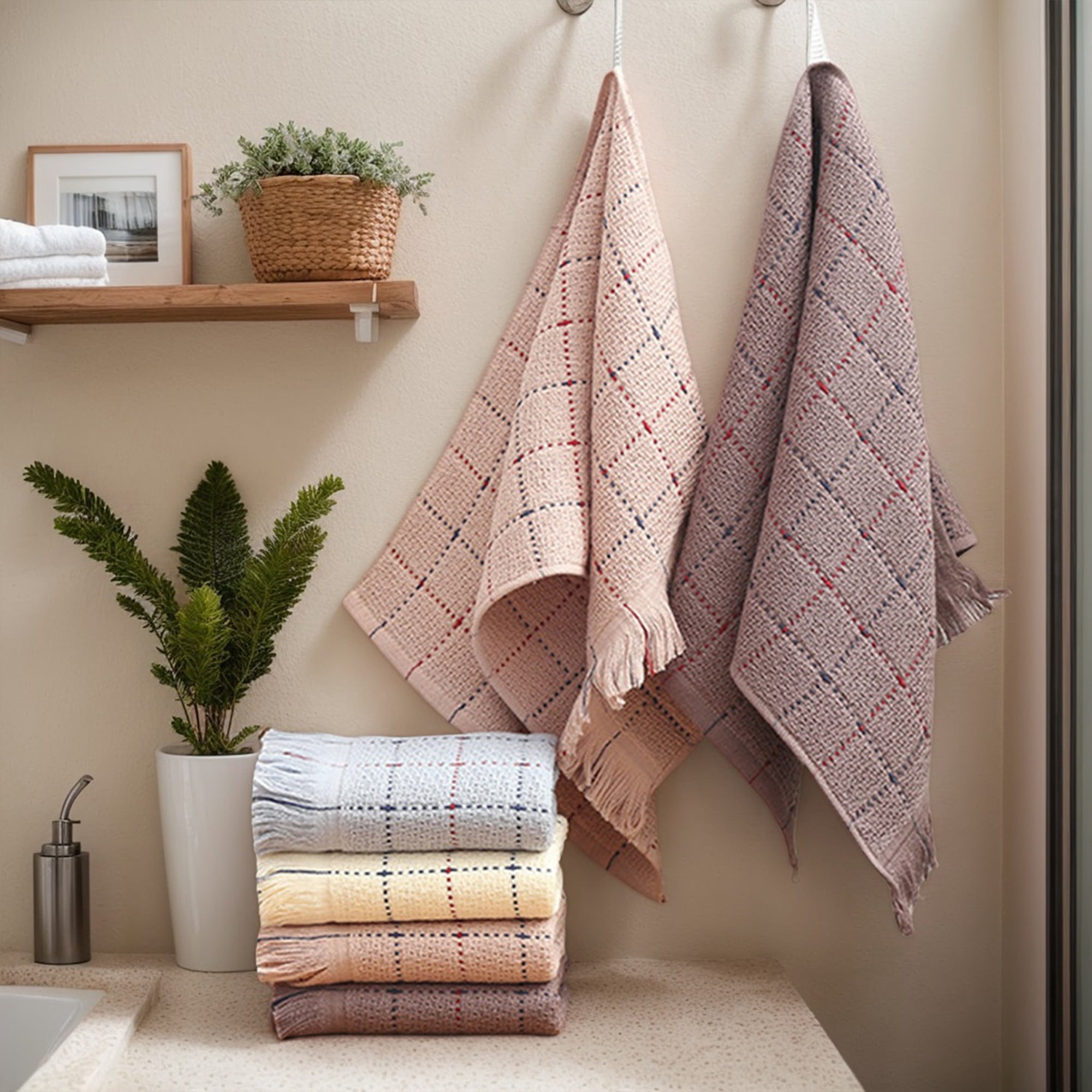 Unique Bargains Cotton Absorbent Soft Hand Towel Set Pink