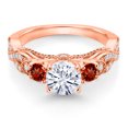 thumbnail image 2 of Gem Stone King 18K Rose Gold Plated Silver White Moissanite and Red Garnet Engagement Ring for Women (1.37 Cttw, Gemstone, Round 6MM and 3MM, Size 6), 2 of 4
