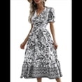 thumbnail image 3 of Vestido Informal, Fluido, con Estampado Floral Bohemio y Mangas Abullonadas para Mujer (Verano 2025) Negro S, 3 of 7