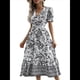 thumbnail image 3 of Vestido Informal, Fluido, con Estampado Floral Bohemio y Mangas Abullonadas para Mujer (Verano 2025) Negro M, 3 of 7