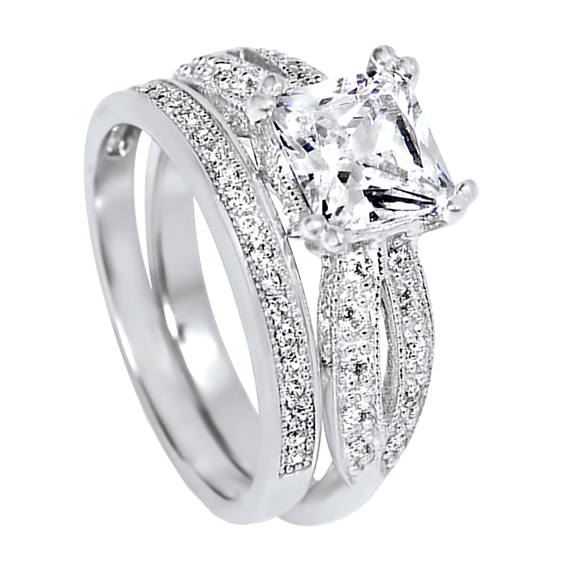 1 Carat Princess Cut CZ Wedding Ring Set In Sterling Silver