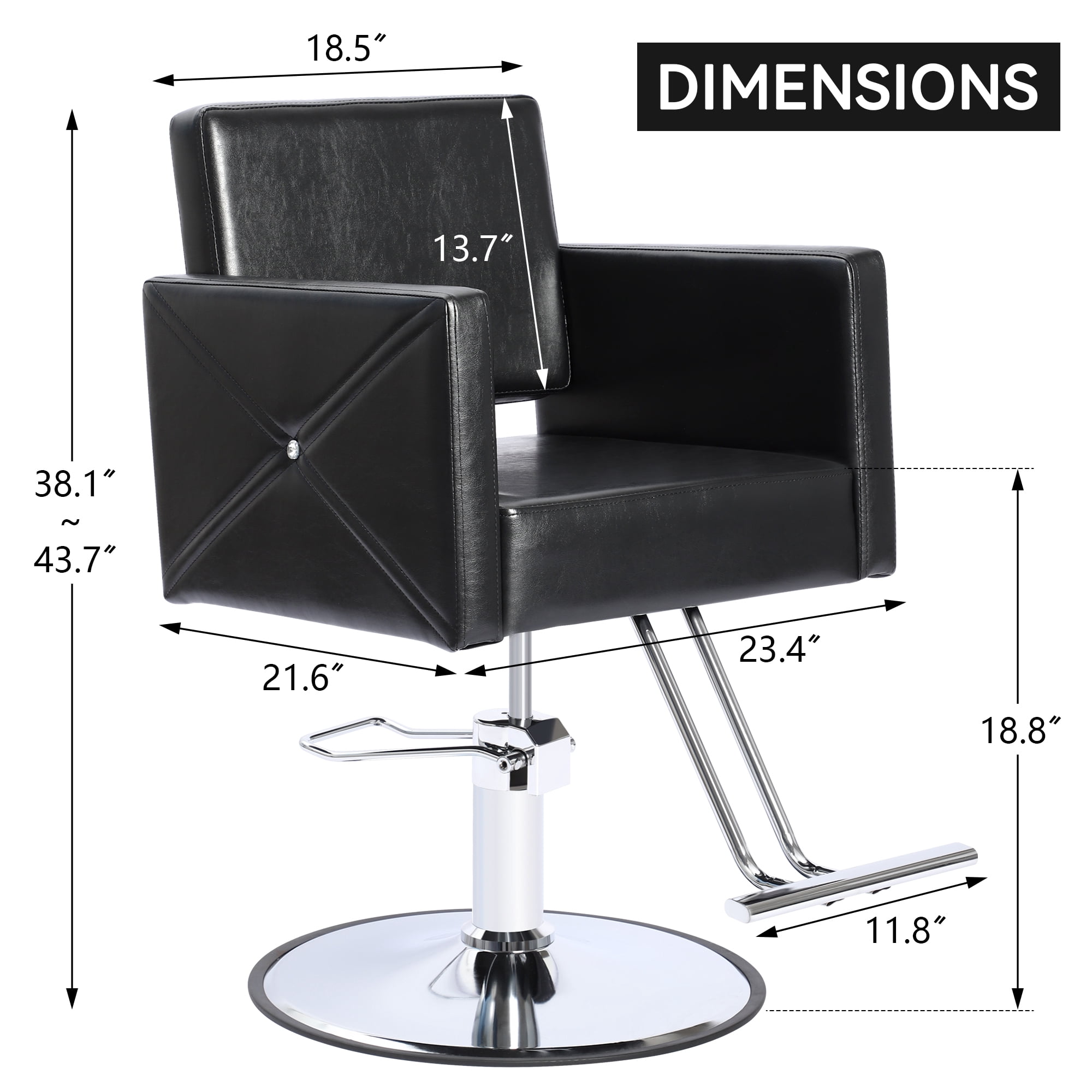 Kigoty Adjustable Hair Stylist Chair with Foot Rest, Round Base, 23.42" L, Black