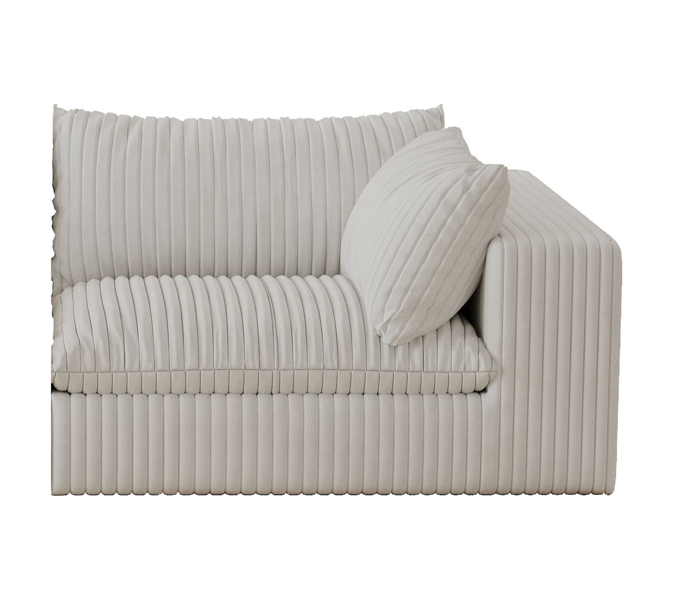 MAYEERTY Cloud Sofa White Corduroy Deep Seat Double-Layer Removable Cushion No Assembly Multi-Rooms